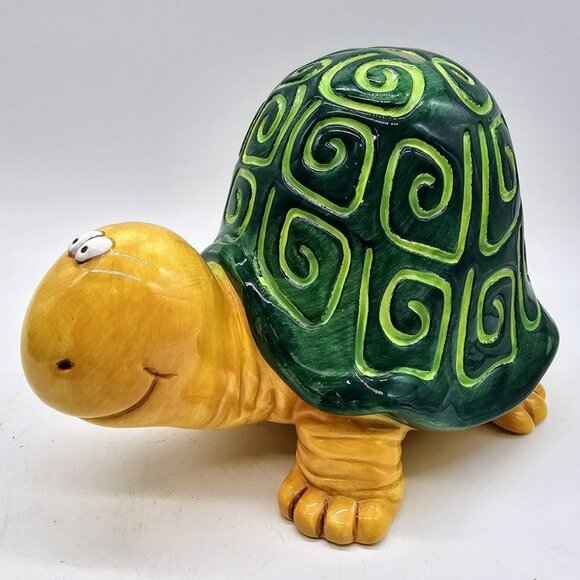 Vintage Ceramic Turtle Piggy Bank Kitschy Handmade Children's Nursery - Picture 1 of 12